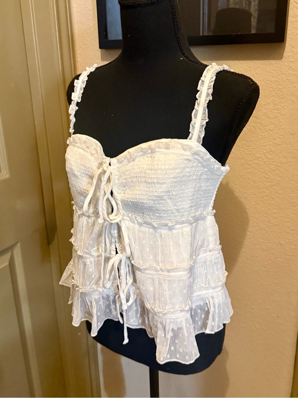 Free People White Ruffled Tie-Front Crop Top